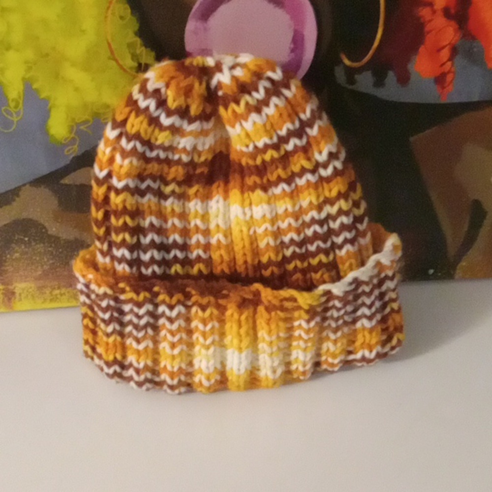 Vibrant Knit Beanie in Brown and Yellow - Picture 3 of 3